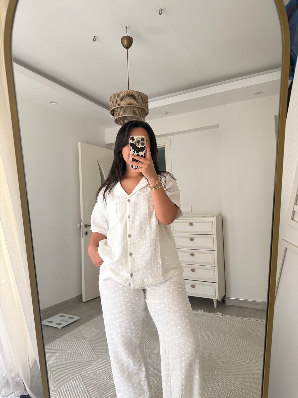 Beyaz 2 Katlı %100 Pamuk Müslin Pijama Takımı