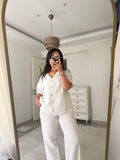 Beyaz 2 Katlı %100 Pamuk Müslin Pijama Takımı