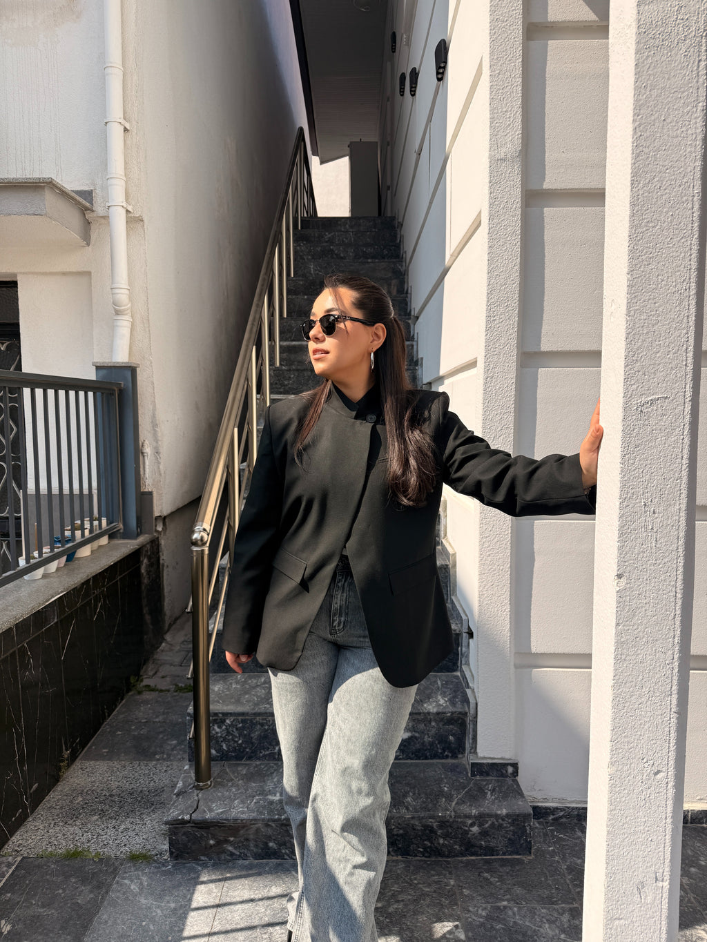 Siyah Tek Düğme Blazer Ceket