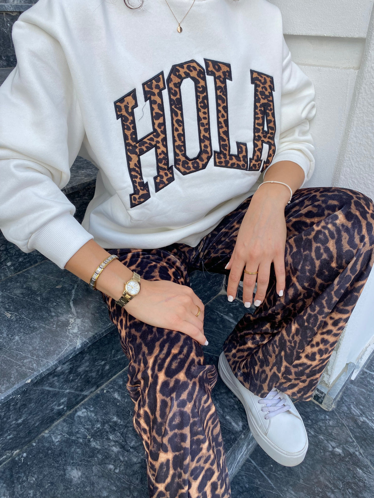 Hola Leopar Baskılı Sweatshirt