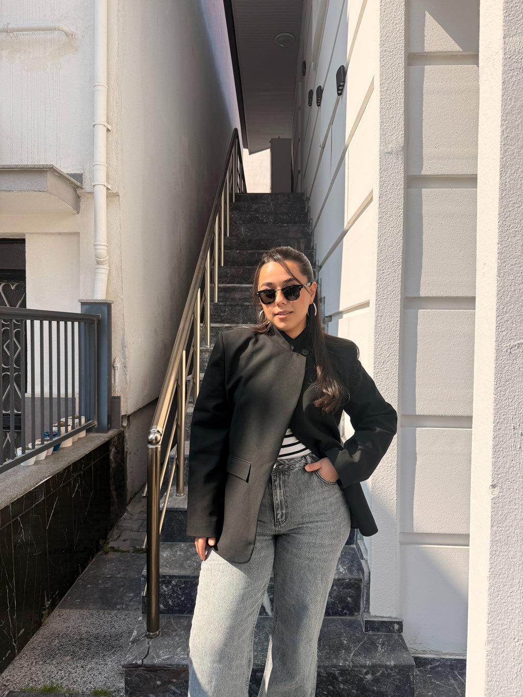 Siyah Tek Düğme Blazer Ceket