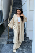 Gofre Kimono Palazzo Pantolon Takımı-Bej