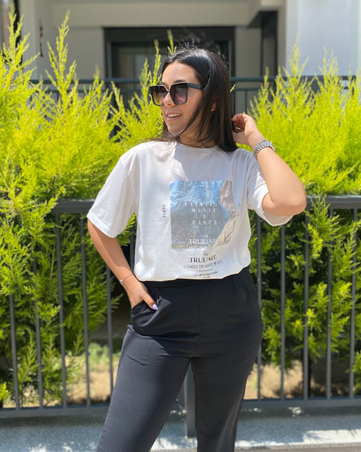 Beyaz Silver Baskılı Tshirt