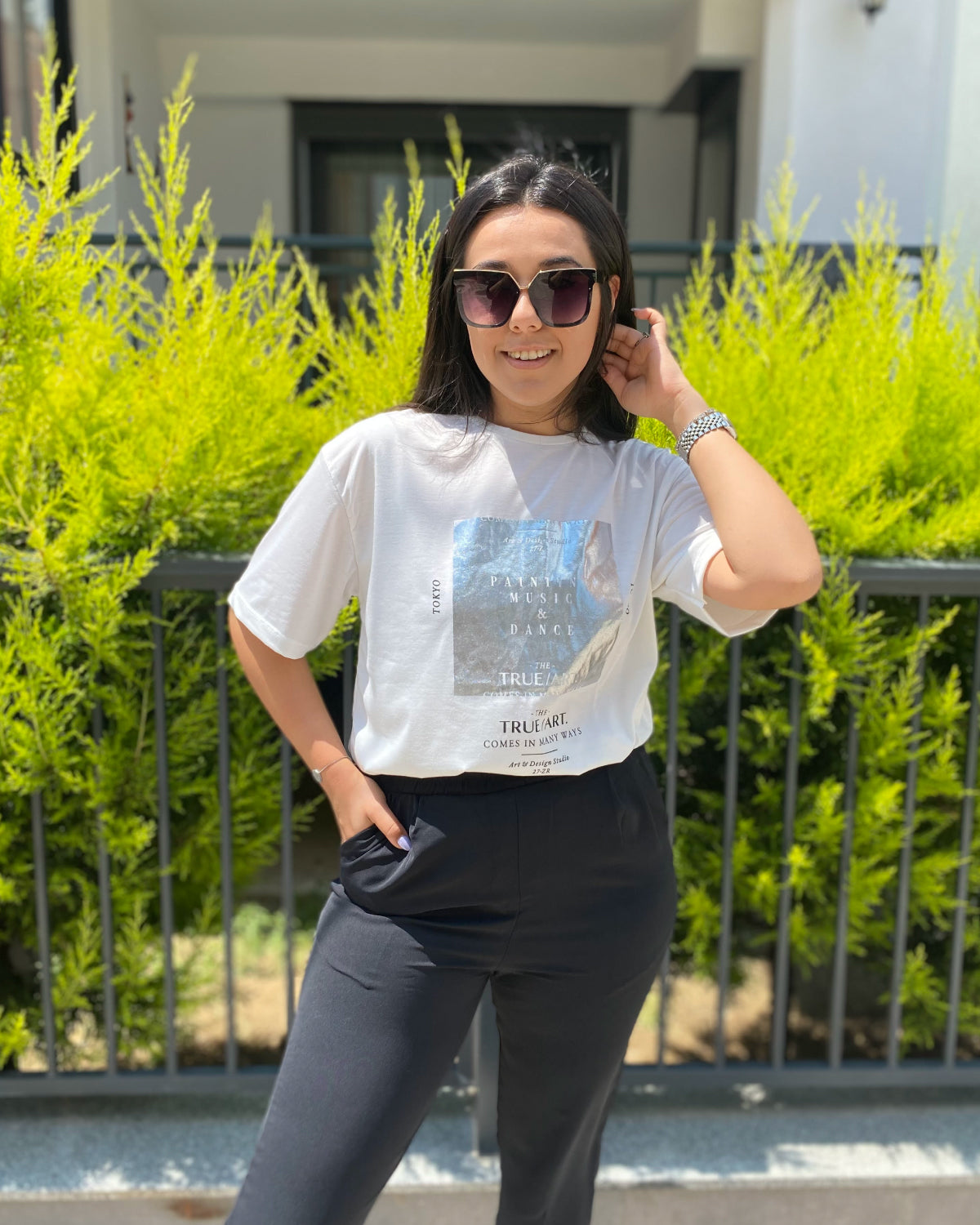 Beyaz Silver Baskılı Tshirt