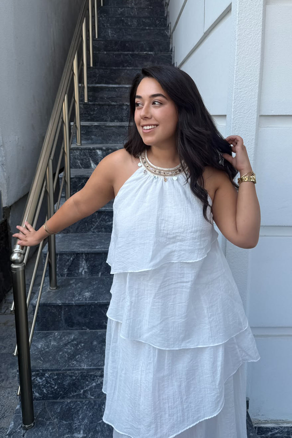 Kat Kat Volanlı Halter Yaka Elbise