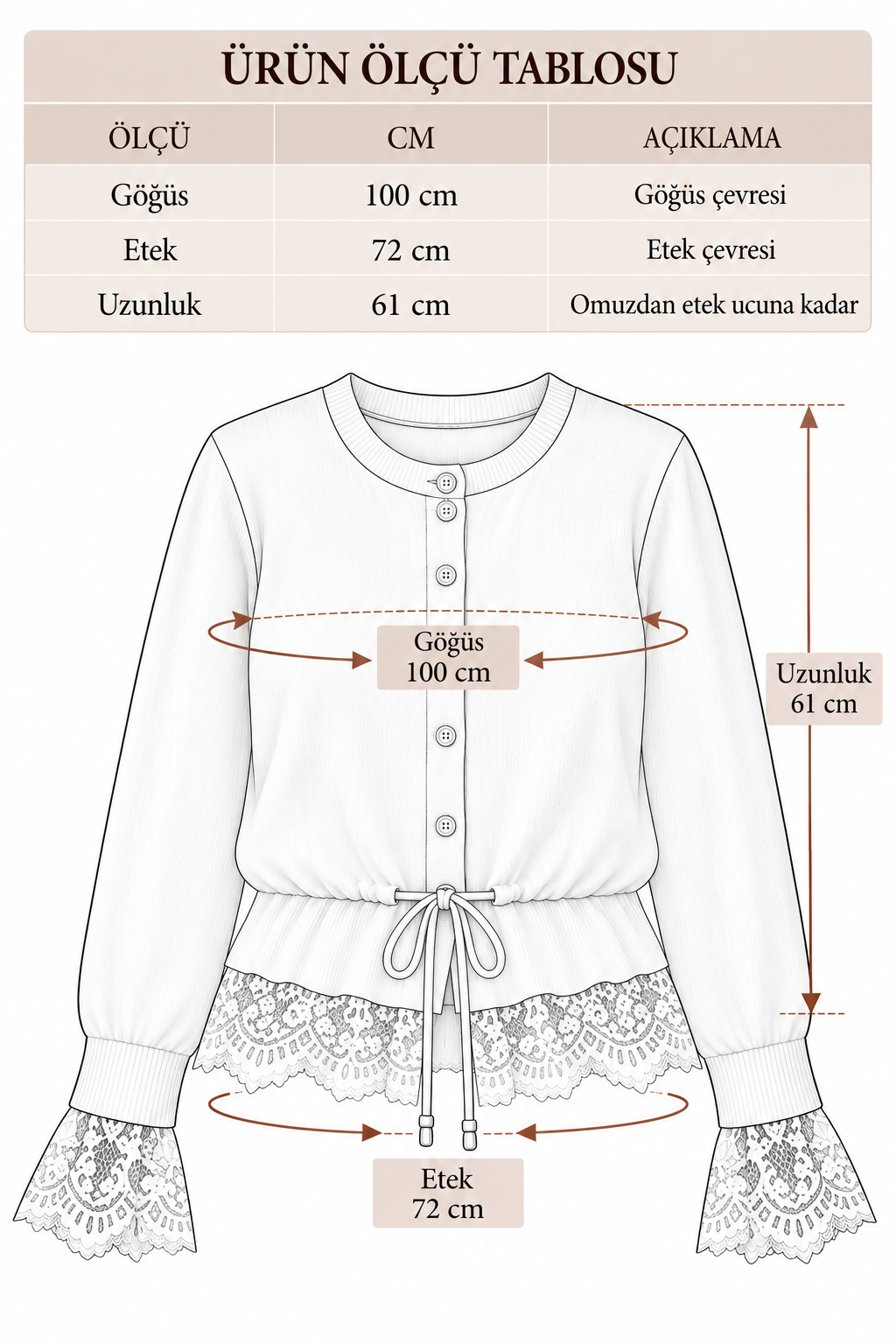 Beyaz Dantel Detaylı Bağcıklı Triko Hırka