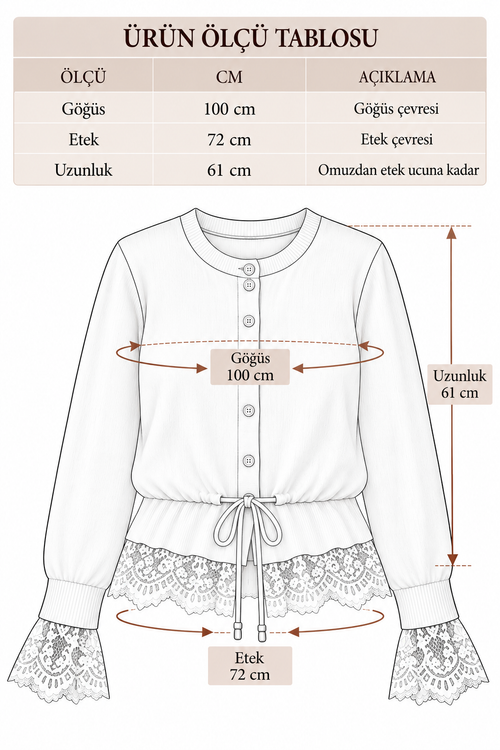 Beyaz Dantel Detaylı Bağcıklı Triko Hırka