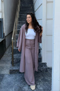 Gofre Kimono Palazzo Pantolon Takımı-Mürdüm
