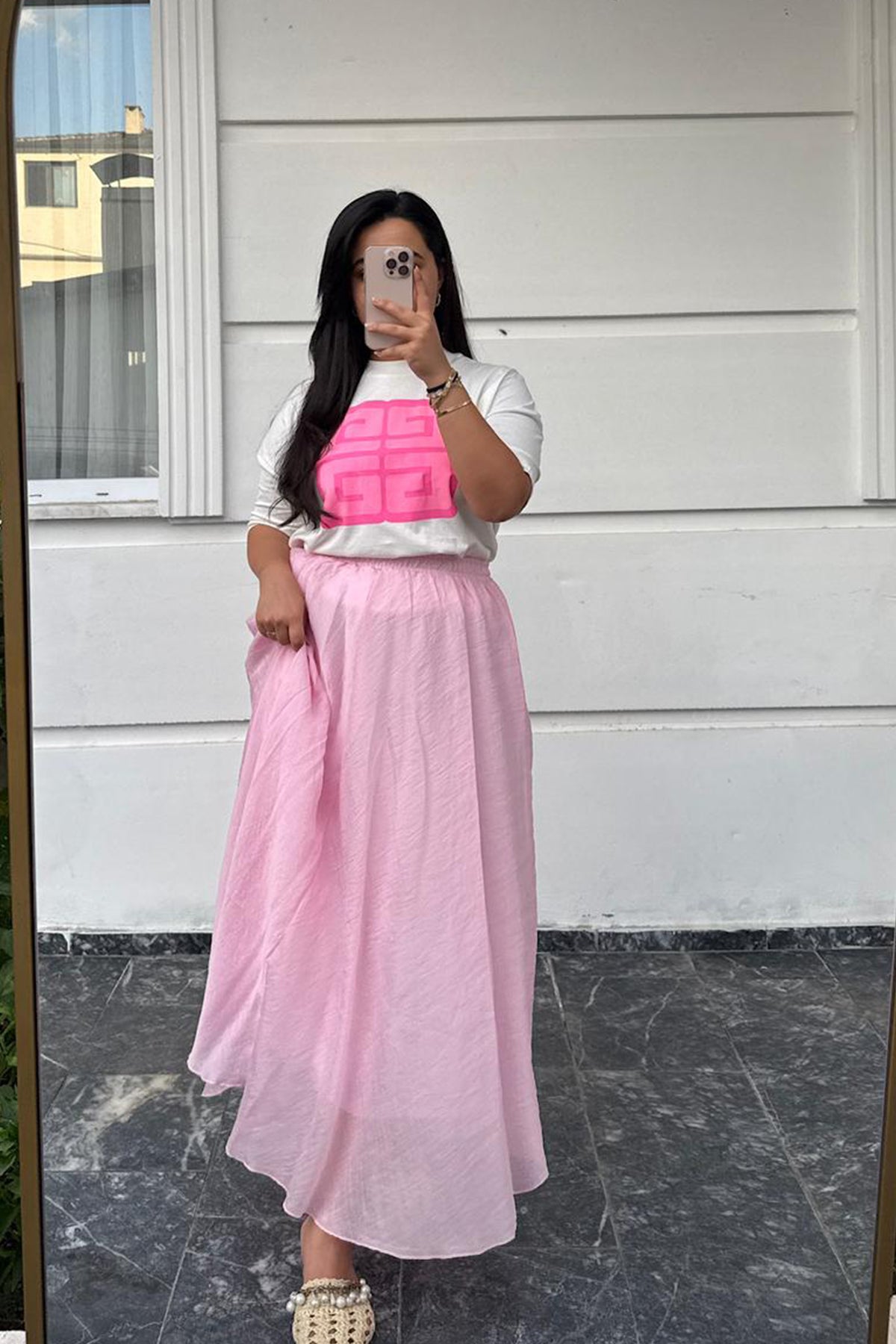 Pembe Astarlı Tül Etek