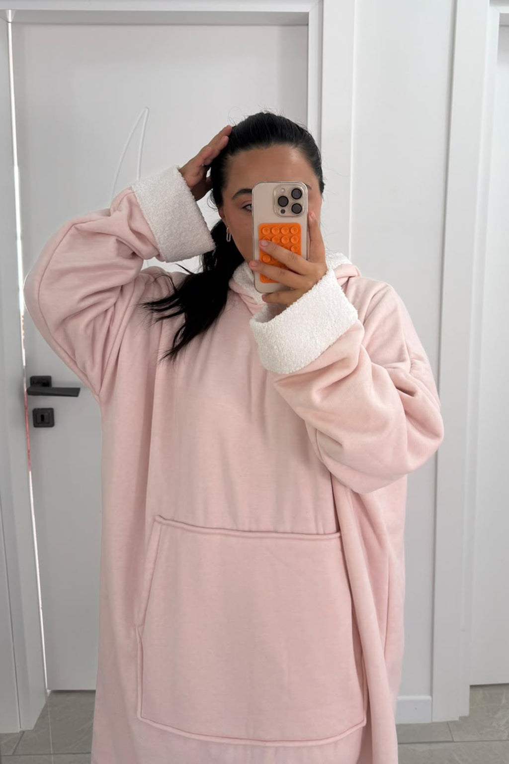 Pembe Giyilebilir Kapüşonlu Battaniye
