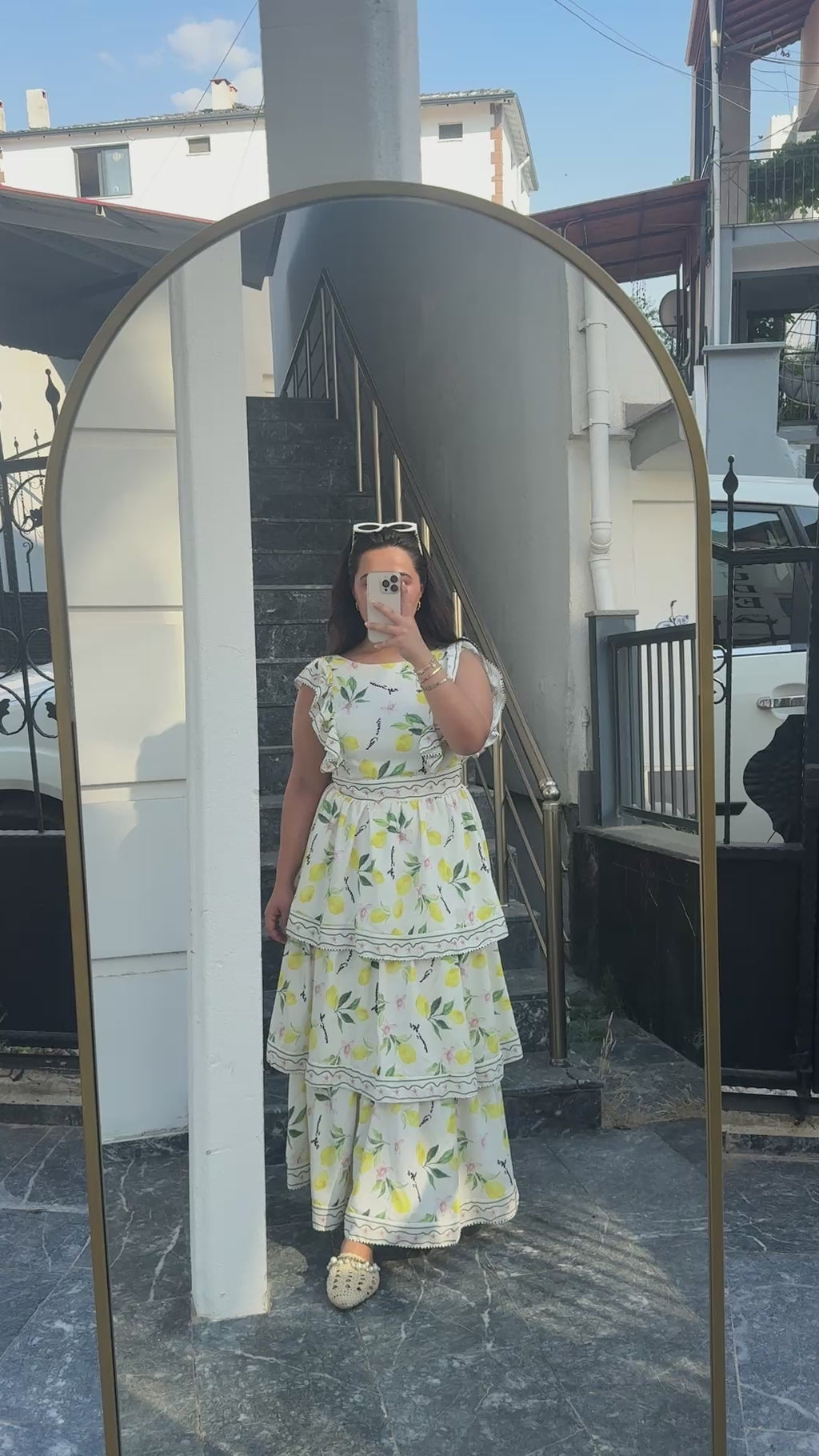 Limon Desenli Kat Kat Elbise