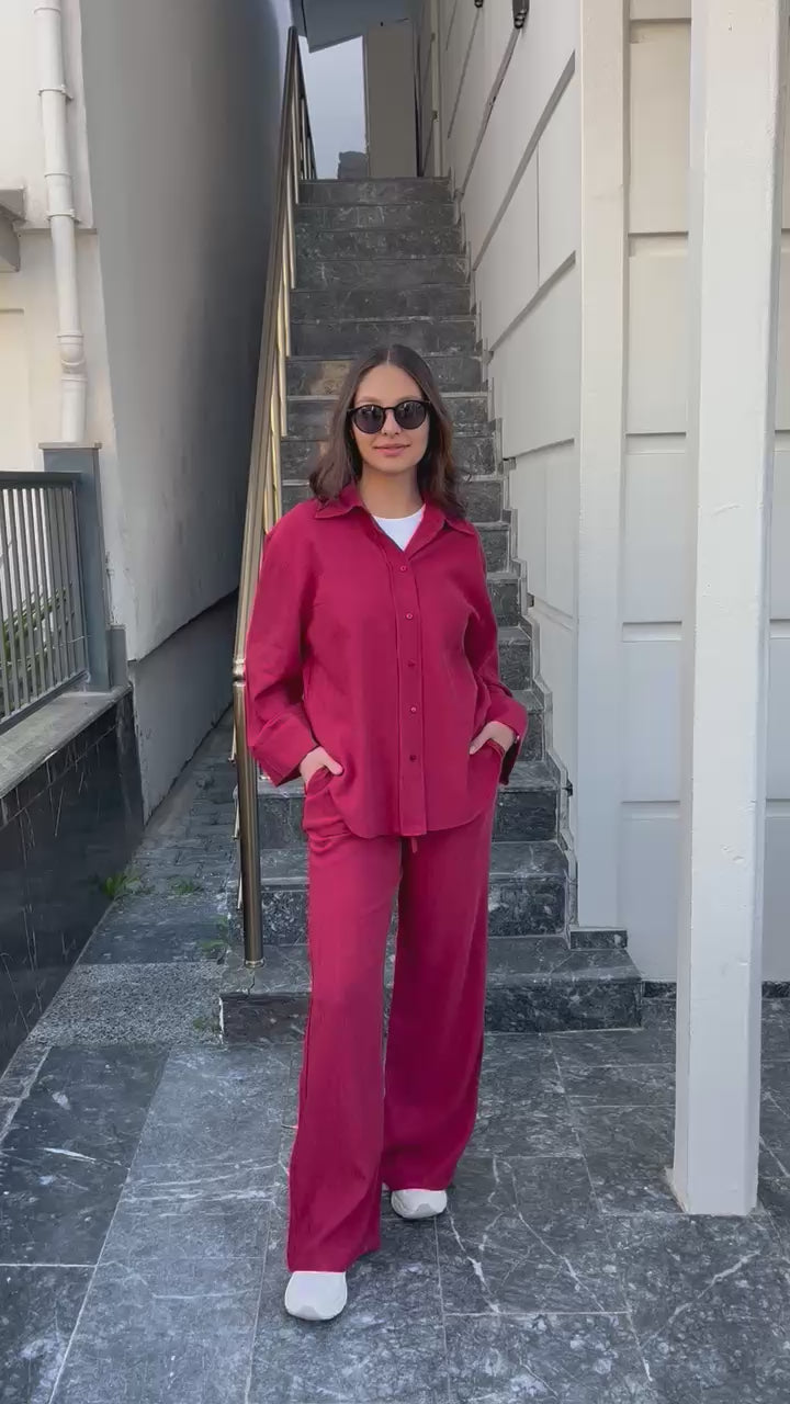 Bordo Gömlekli Takım
