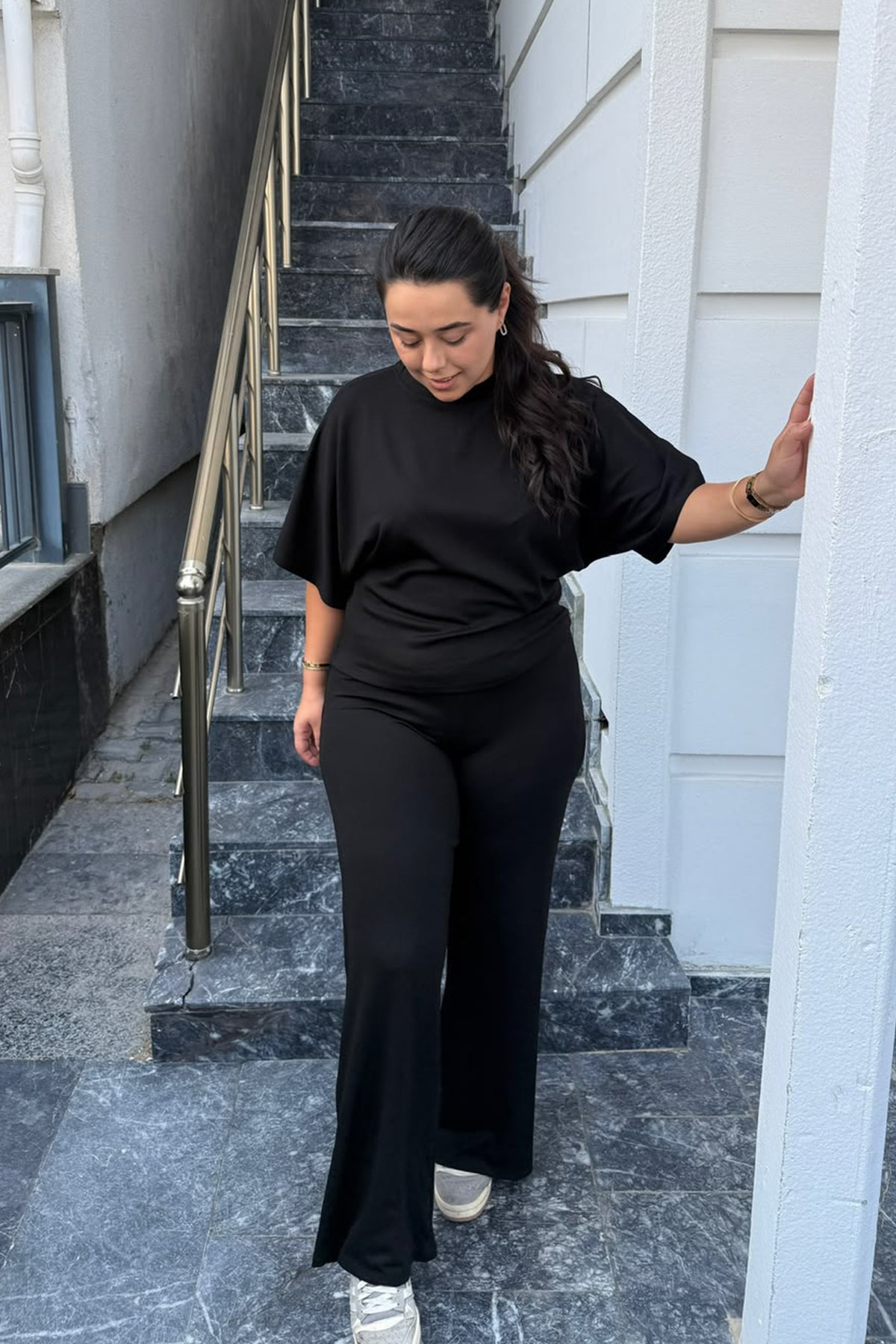 Yarasa Kol Rahat Kesim ikili Model Takım- Siyah