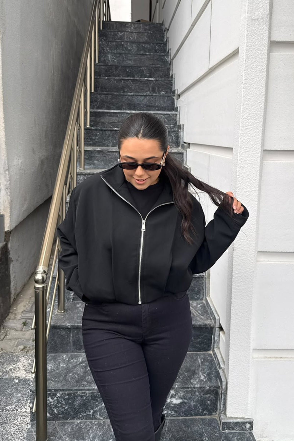 Dik Yaka İçi Astarlı Bomber Ceket
