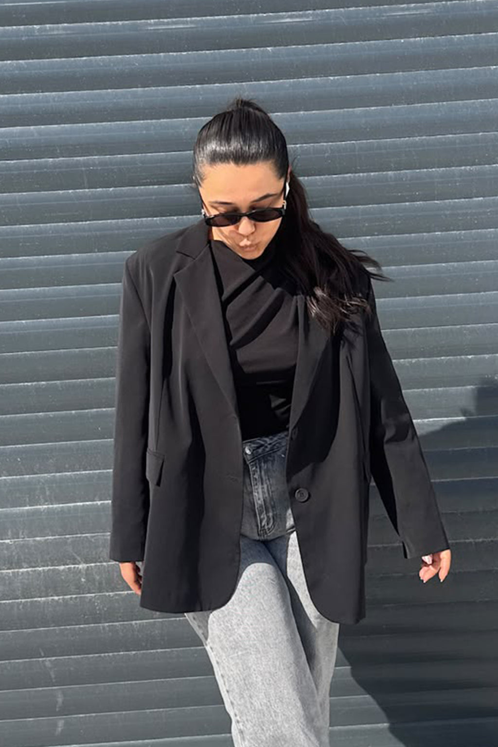 Siyah Oversize Astarlı Blazer Ceket