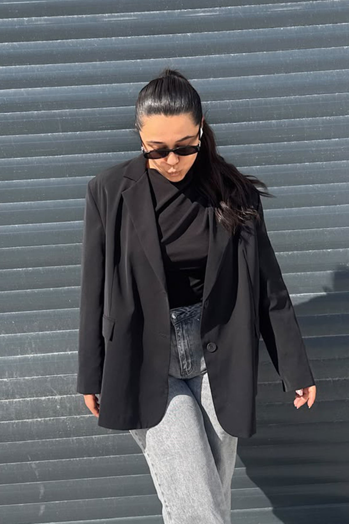 Siyah Oversize Astarlı Blazer Ceket