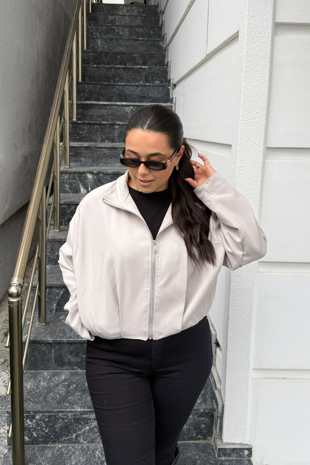 Dik Yaka İçi Astarlı Bomber Ceket