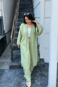 Gofre Kimono Palazzo Pantolon Takımı-YEŞİL